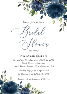 Navy Blue Flowers Bridal Shower Invitation, Bridal Shower Stationery, Printable File, SH161: Navy Blue Flowers Bridal Shower Mini Bundle - Party Items