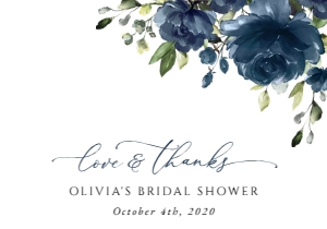 Navy Blue Flowers Thank You Card, Bridal Shower Stationery, Printable File, SH161: Navy Blue Flowers Bridal Shower Mini Bundle - Party Items