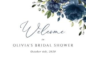 Navy Blue Flowers Welcome Sign, Bridal Shower Sign, Printable File, SH161, 24x36: Navy Blue Flowers Bridal Shower Mini Bundle - Party Items