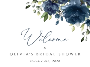Navy Blue Flowers Welcome Sign, Bridal Shower Sign, Printable File, SH161, 18x24: Navy Blue Flowers Bridal Shower Mini Bundle - Party Items
