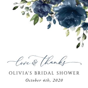 Navy Blue Flowers Bridal Shower Square Favor Tags, Gift Tags, Printable File, SH161: Navy Blue Flowers Bridal Shower Mini Bundle - Party Items