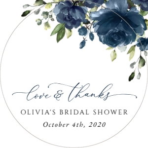 Navy Blue Flowers Bridal Shower Circle Favor Tags, Gift Tags, Printable File, SH161: Navy Blue Flowers Bridal Shower Mini Bundle - Party Items