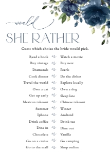 Navy Blue Flowers Bridal Shower Games, Bridal Shower Stationery, Printable File, SH161: Navy Blue Flowers Bridal Shower Games Bundle - Set of 3 Games