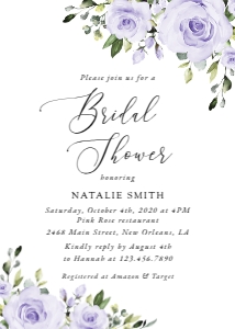 Purple Flowers Bridal Shower Invitation, Bridal Shower Stationery, Printable File, SH162: Purple Flowers Bridal Shower Invitation