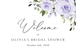 Purple Flowers Welcome Sign, Bridal Shower Sign, Printable File, SH162, 24x36: Purple Flowers Bridal Shower Mini Bundle - Party Items