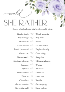 Purple Flowers Bridal Shower Games, Bridal Shower Stationery, Printable File, SH162: Purple Flowers Bridal Shower Mini Bundle - Party Items