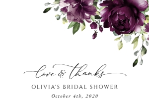 Plum Flowers Thank You Card, Bridal Shower Stationery, Printable File, SH163: Plum Purple Flowers Bridal Shower Thank You Card