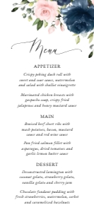 Navy Blue and Blush Pink Flowers Bridal Shower Menu design preview