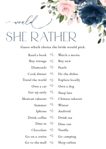Navy Blue and Blush Pink Flowers Bridal Shower Set of 3 Games design preview