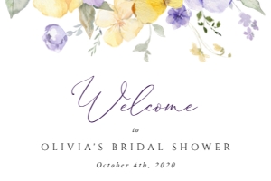 Purple and Yellow Flowers Welcome Sign, Bridal Shower Sign, Printable File, SH168, 24x36: Purple and Yellow Flowers Welcome Sign - Bridal Shower Sign