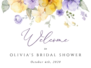 Purple and Yellow Flowers Welcome Sign, Bridal Shower Sign, Printable File, SH168, 18x24: Purple and Yellow Flowers Welcome Sign - Bridal Shower Sign