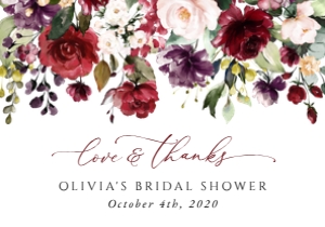 Burgundy, Purple and Blush Flowers Bridal Shower Thank You Card design preview