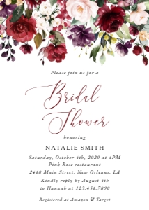 Burgundy, Purple and Blush Flowers Bridal Shower Invitation design preview