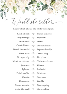 White Flowers Bridal Shower Games, Bridal Shower Stationery, Printable File, SH170: Cream White Flowers Bridal Shower Games Bundle - Set of 3 Games