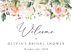 Pink, Orange and White Flowers Welcome Sign, Bridal Shower Sign, Printable File, SH171, 18x24: Pink, Orange and White Flowers Welcome Sign - Bridal Shower Sign