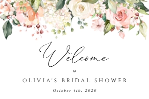 Pink, Orange and White Flowers Welcome Sign, Bridal Shower Sign, Printable File, SH171, 24x36: Pink, Orange and White Flowers Welcome Sign - Bridal Shower Sign