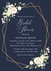 Navy and Cream White Flowers Bridal Shower Invitation design preview