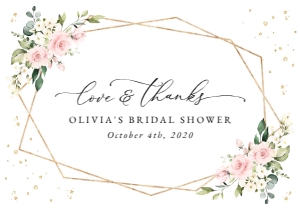 Pink Flowers and Gold Confetti Bridal Shower Thank You Card design preview