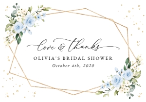 Blue Flowers and Gold Confetti Flat Thank You Card, Bridal Shower Stationery, Printable File, SH176: Blue Flowers and Gold Confetti Bridal Shower Thank You Card