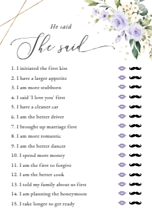 Purple Flowers and Gold Confetti Bridal Shower Set of 3 Games design preview