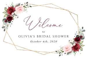 Burgundy and Pink Flowers Welcome Sign, Bridal Shower Sign, Printable File, SH179, 24x36: Burgundy and Blush Pink Flowers Bridal Shower Mini Bundle