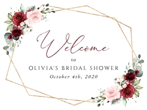 Burgundy and Blush Pink Flowers Bridal Shower Welcome Sign design preview