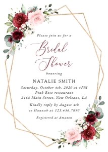 Burgundy and Pink Flowers Bridal Shower Invitation, Bridal Shower Stationery, Printable File, SH179: Burgundy and Blush Pink Flowers Bridal Shower Mini Bundle