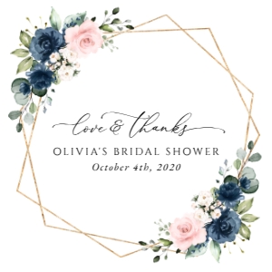 Navy and Pink Flowers Bridal Shower Square Favor Tags, Gift Tags, Printable File, SH181: Navy Blue and Blush Pink Flowers Bridal Shower Mini Bundle