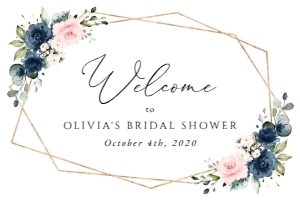Navy and Pink Flowers Welcome Sign, Bridal Shower Sign, Printable File, SH181, 24x36: Navy Blue and Blush Pink Flowers Bridal Shower Mini Bundle
