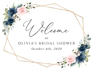 Navy and Pink Flowers Welcome Sign, Bridal Shower Sign, Printable File, SH181, 18x24: Navy Blue and Blush Pink Flowers Bridal Shower Mini Bundle