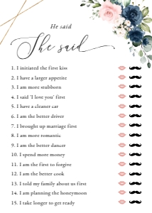 Navy and Pink Flowers Bridal Shower Games, Bridal Shower Stationery, Printable File, SH181: Navy Blue and Blush Pink Flowers Bridal Shower Set of 3 Games