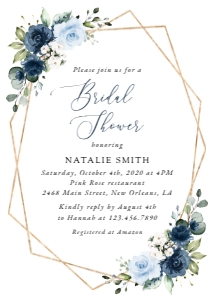 Navy and Blue Flowers Bridal Shower Invitation design preview