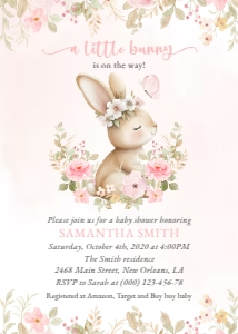 Baby Bunny and Pink Watercolor Flowers Baby Shower Mini Bundle design preview