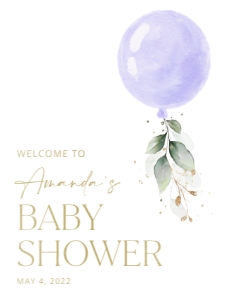 Purple Balloon and Eucalyptus Leaves Baby Shower Welcome Sign design preview