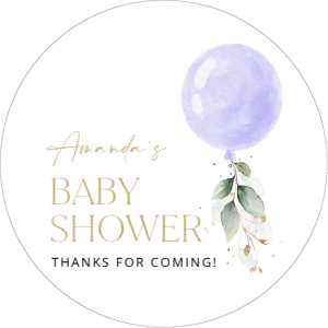 Purple Balloon Baby Shower Circle Favor Tags, Gift Tags, Printable File, SH187: Purple Balloon and Eucalyptus Leaves Baby Shower Favor Tags