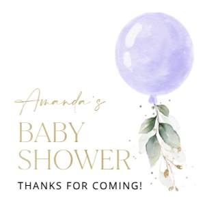 Purple Balloon Baby Shower Square Favor Tags, Gift Tags, Printable File, SH187: Purple Balloon and Eucalyptus Leaves Baby Shower Favor Tags