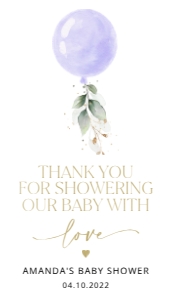 Purple Balloon Baby Shower Rectangle Favor Tags, Gift Tags, Printable File, SH187: Purple Balloon and Eucalyptus Leaves Baby Shower Favor Tags