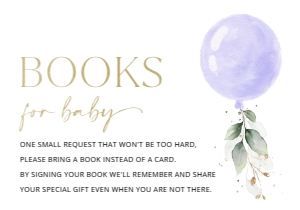 Purple Balloon Books for Baby, Girl Baby Shower, Printable File, SH187: Purple Balloon and Eucalyptus Leaves Baby Shower Invitation Suite