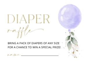 Purple Balloon Diaper Raffle, Girl Baby Shower, Printable File, SH187: Purple Balloon and Eucalyptus Leaves Baby Shower Invitation Suite