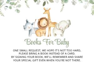 Safari Animals Books For Baby, Baby Shower Stationery, Printable File, SH189: Safari Animals and Greenery Baby Shower Invitation Suite
