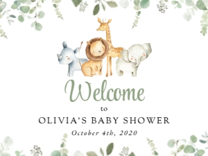 Safari Animals and Greenery Welcome Sign - Baby Shower Sign design preview