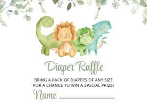 Cute Dinosaurs Diaper Raffle, Baby Shower Stationery, Printable File, SH190: Cute Dinosaurs and Greenery Baby Shower Invitation Suite