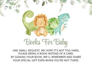 Cute Dinosaurs Books For Baby, Baby Shower Stationery, Printable File, SH190: Cute Dinosaurs and Greenery Baby Shower Invitation Suite