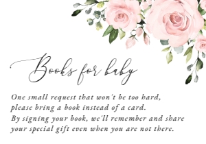 Blush Flowers Books For Baby, Baby Shower Stationery, Printable File, SH191: Blush Pink Flowers Baby Shower Invitation Suite