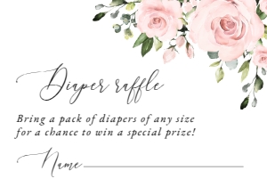 Blush Flowers Diaper Raffle, Baby Shower Stationery, Printable File, SH191: Blush Pink Flowers Baby Shower Invitation Suite