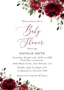 Burgundy Red Flowers Baby Shower Invitation design preview