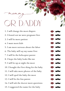 Burgundy Red Flowers Baby Shower Games Bundle - Set of 3 Games design preview