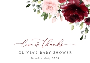 Burgundy and Blush Flowers Baby Shower Thank You Card design preview