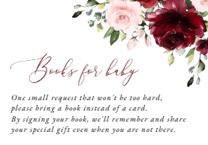 Burgundy and Blush Flowers Books For Baby, Baby Shower Stationery, Printable File, SH193: Burgundy and Blush Flowers Baby Shower Invitation Suite