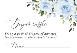 Dusty Blue Flowers Diaper Raffle, Baby Shower Stationery, Printable File, SH194: Dusty Blue Flowers Baby Shower Invitation Suite
